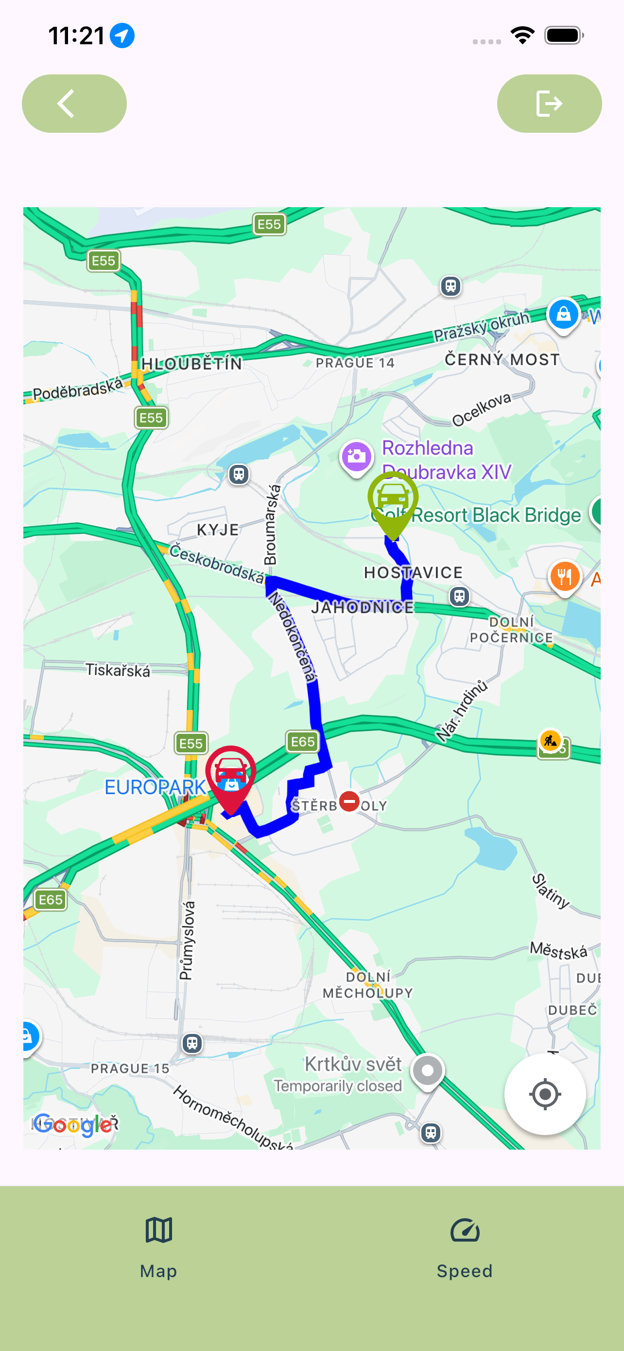 EUTracker telematikai alkalmazás Teltonika 4G GPS nyomkövető eszköz menetlevele GoogleMaps térképen megjelenítve